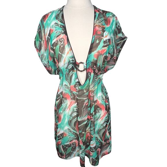 Becca Rebecca Virtue Tropical Printed Sheer Swim Cover Up Dress Size M-L - Picture 1 of 7